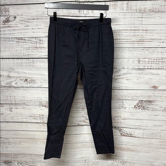 Theory Treeca Jogger in Eco Crunch Wash Linen Blend Navy Blue Small - Picture 2 of 7